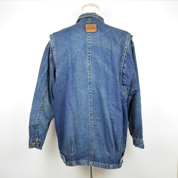 Vtg HUGO BOSS Men's L - Blue jean denim coat heavy lined warm jacket Boss Jeans - Picture 8 of 10